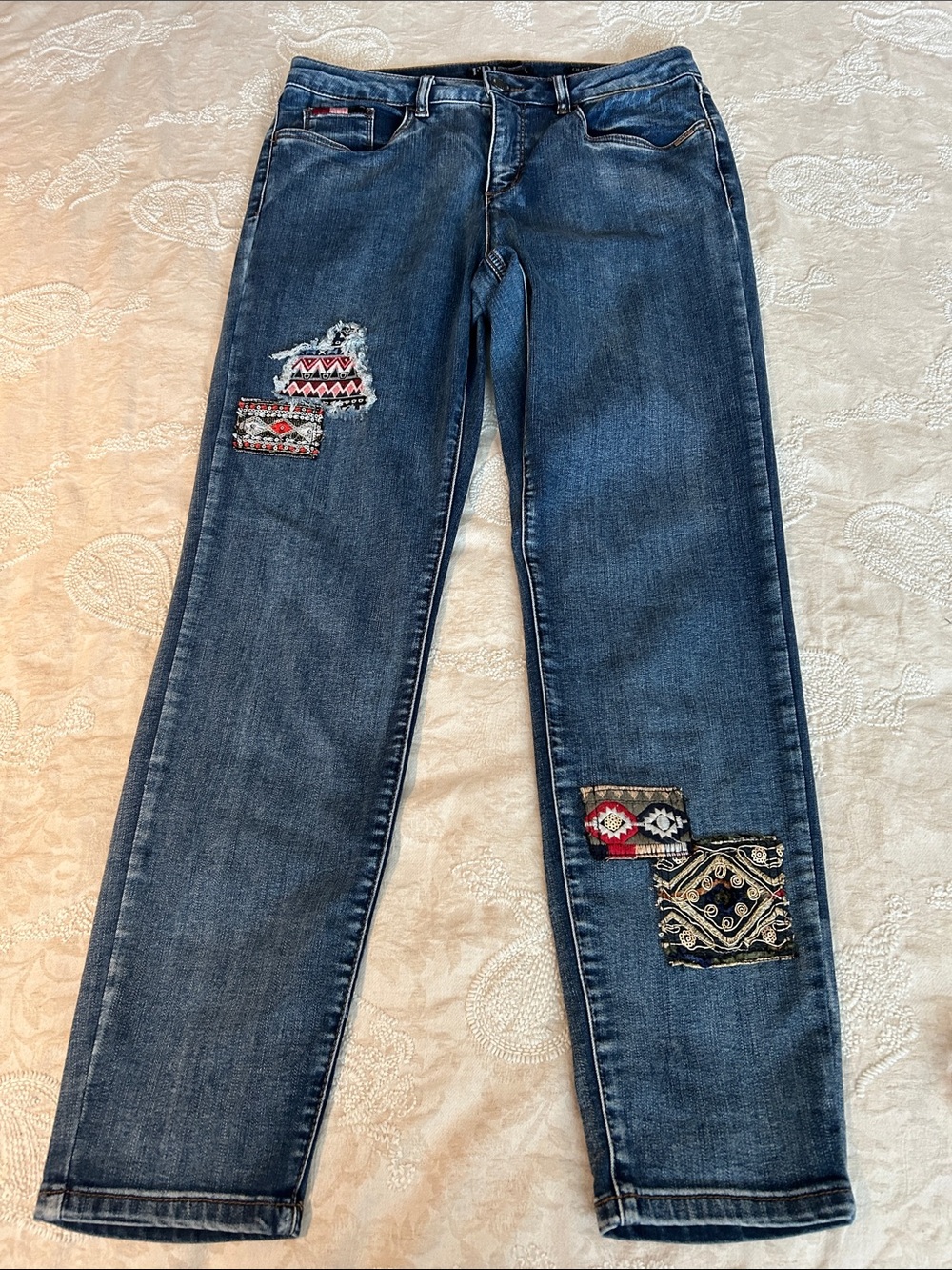 ✨ FDJ French Dressing Boho Geometric Patchwork Straight Leg Jeans - Size 8 ✨